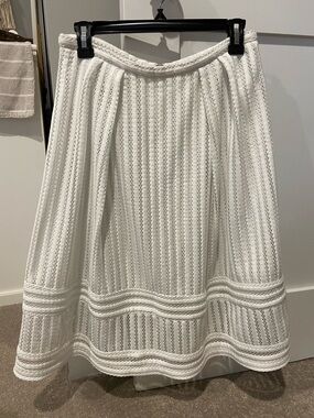 H&M White Textured A-Line Midi Skirt